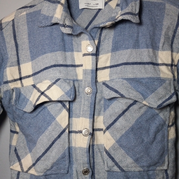 Sz 6-7 Zara Boys Flannel Shrit Blue Plaid Longsleeve Button Down Top - Picture 4 of 10